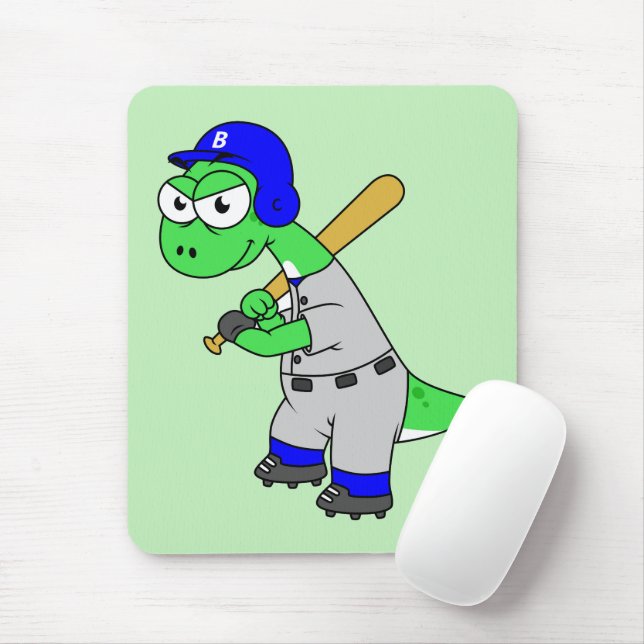 Illustration Of A Brontosaurus Baseball Player. Mouse Mat (With Mouse)