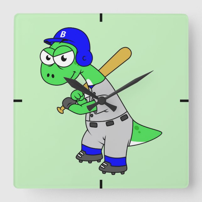 Illustration Of A Brontosaurus Baseball Player. Square Wall Clock (Front)