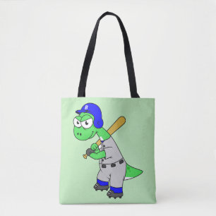 Illustration Of A Brontosaurus Baseball Player. Tote Bag