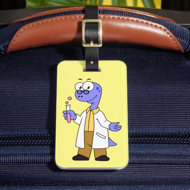 Illustration Of A Brontosaurus Chemist. Luggage Tag (Front Insitu 2)