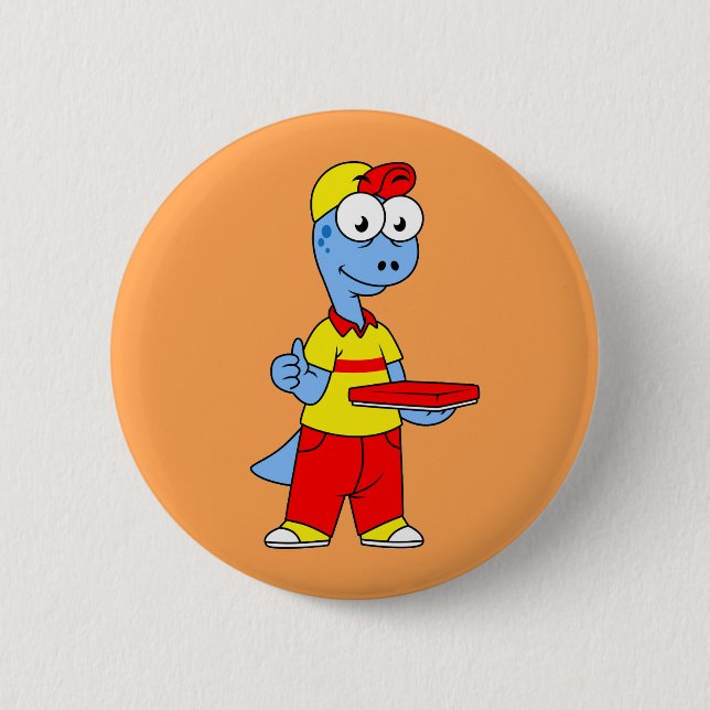Illustration Of A Brontosaurus Delivery Person. 6 Cm Round Badge (Front)