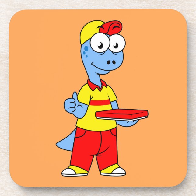 Illustration Of A Brontosaurus Delivery Person. Coaster (Front)