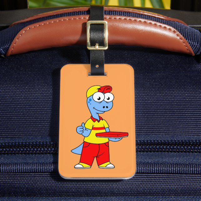 Illustration Of A Brontosaurus Delivery Person. Luggage Tag (Front Insitu 2)