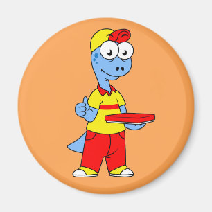 Illustration Of A Brontosaurus Delivery Person. Magnet