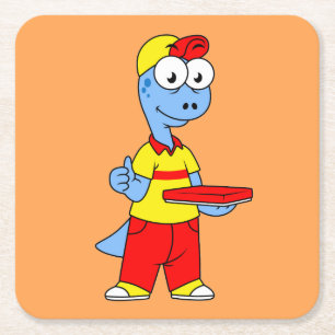 Illustration Of A Brontosaurus Delivery Person. Square Paper Coaster