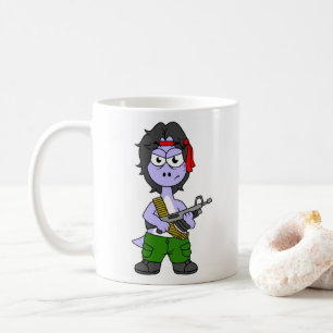 Illustration Of A Brontosaurus Dressed As Rambo. Coffee Mug