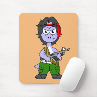 Illustration Of A Brontosaurus Dressed As Rambo. Mouse Mat