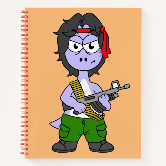 Illustration Of A Brontosaurus Dressed As Rambo. Notebook (Front)