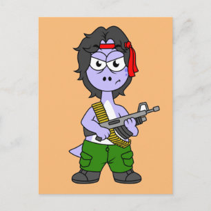 Illustration Of A Brontosaurus Dressed As Rambo. Postcard
