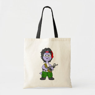 Illustration Of A Brontosaurus Dressed As Rambo. Tote Bag