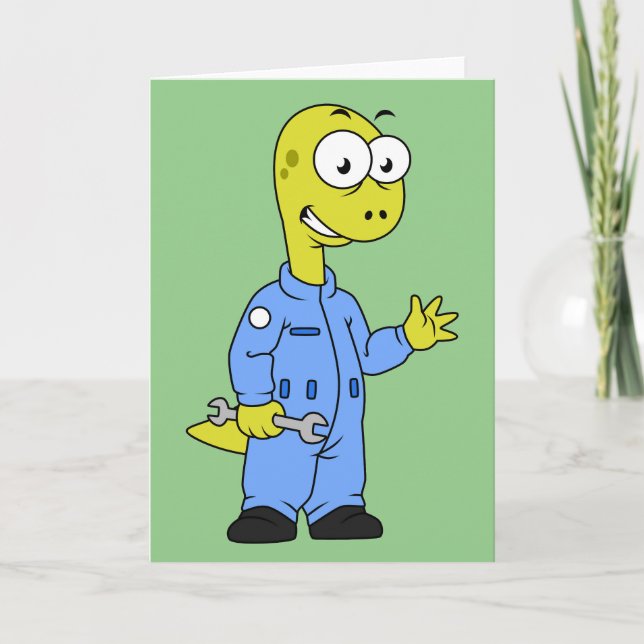 Illustration Of A Brontosaurus Mechanic. Card (Front)