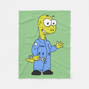 Illustration Of A Brontosaurus Mechanic. Fleece Blanket