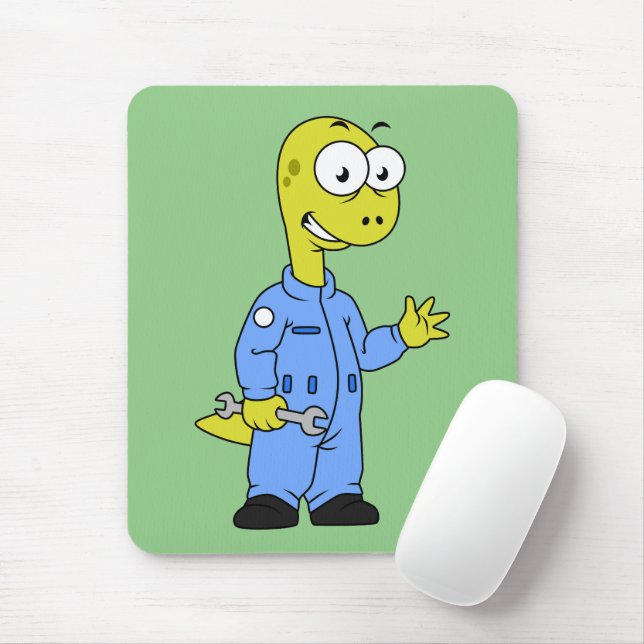 Illustration Of A Brontosaurus Mechanic. Mouse Mat (With Mouse)