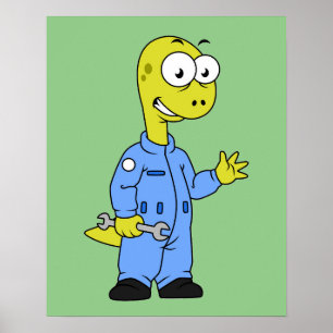 Illustration Of A Brontosaurus Mechanic. Poster