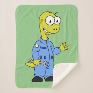 Illustration Of A Brontosaurus Mechanic. Sherpa Blanket