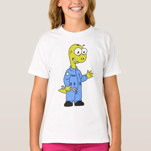 Illustration Of A Brontosaurus Mechanic. T-Shirt (Front)