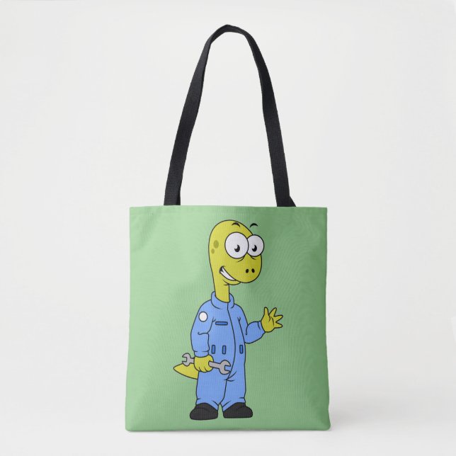 Illustration Of A Brontosaurus Mechanic. Tote Bag (Front)