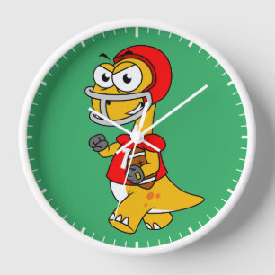 Illustration Of A Brontosaurus Playing Football. Clock