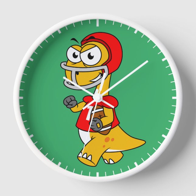 Illustration Of A Brontosaurus Playing Football. Clock (Front)