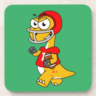 Illustration Of A Brontosaurus Playing Football. Coaster