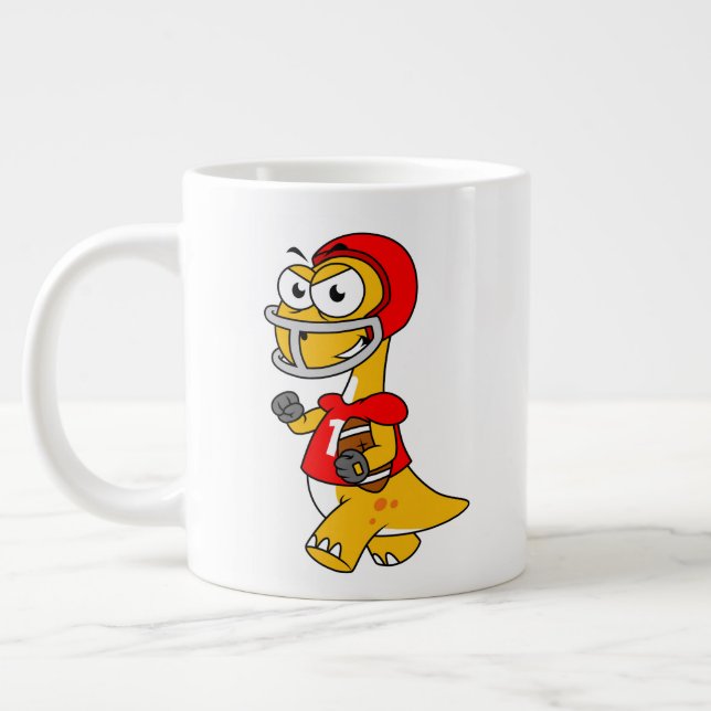 Illustration Of A Brontosaurus Playing Football. Large Coffee Mug (Left)