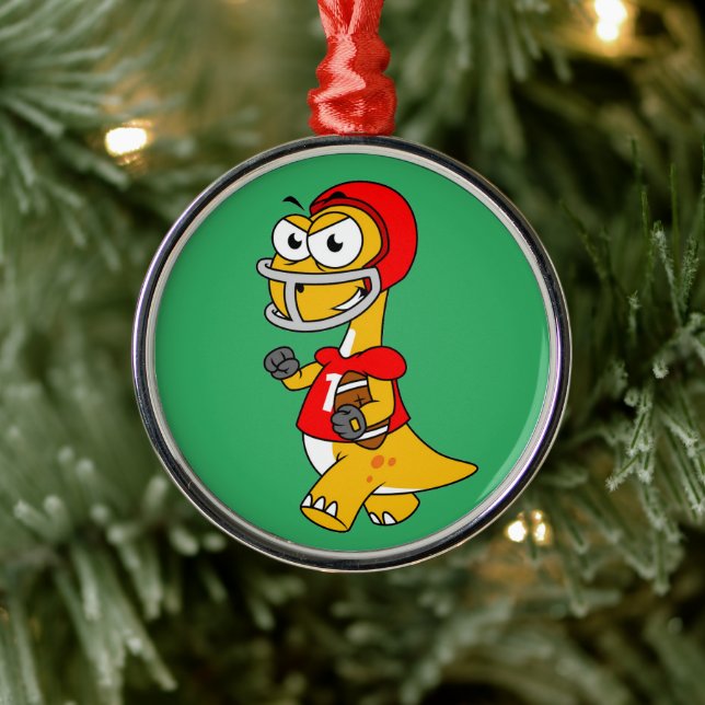 Illustration Of A Brontosaurus Playing Football. Metal Tree Decoration (Tree)