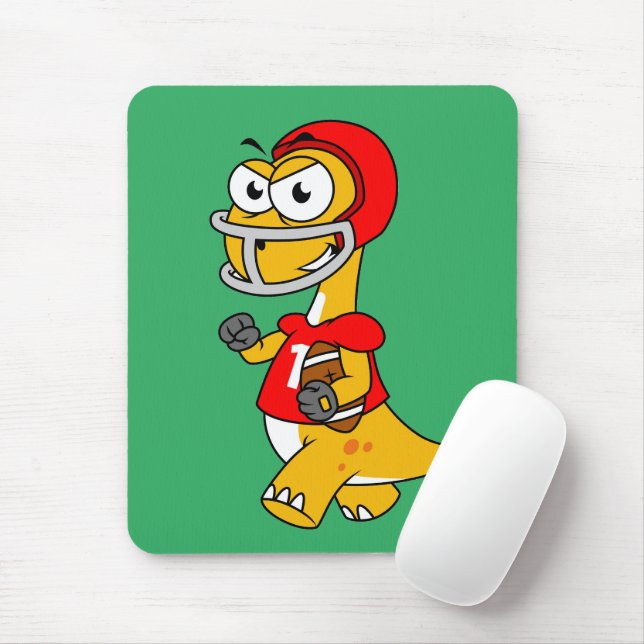 Illustration Of A Brontosaurus Playing Football. Mouse Mat (With Mouse)