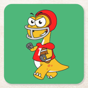 Illustration Of A Brontosaurus Playing Football. Square Paper Coaster