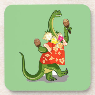 Illustration Of A Brontosaurus Playing Maracas. Coaster