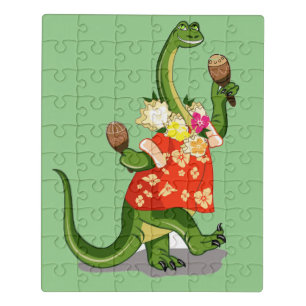 Illustration Of A Brontosaurus Playing Maracas. Jigsaw Puzzle