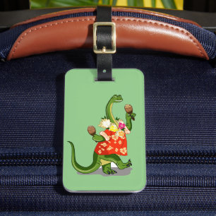 Illustration Of A Brontosaurus Playing Maracas. Luggage Tag