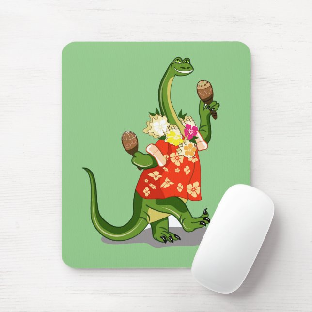 Illustration Of A Brontosaurus Playing Maracas. Mouse Mat (With Mouse)