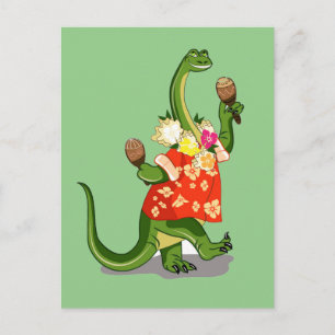 Illustration Of A Brontosaurus Playing Maracas. Postcard