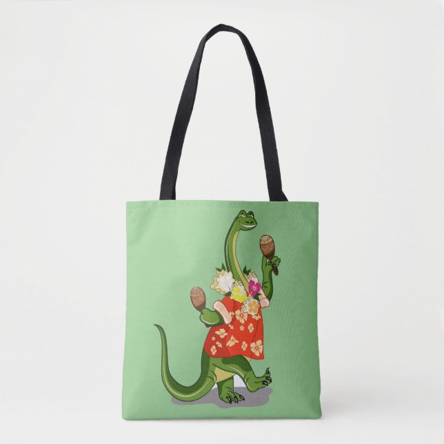 Illustration Of A Brontosaurus Playing Maracas. Tote Bag (Front)