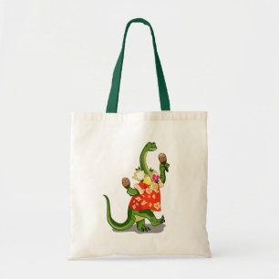 Illustration Of A Brontosaurus Playing Maracas. Tote Bag