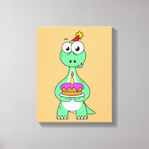 Illustration Of A Brontosaurus With Birthday Cake. Canvas Print