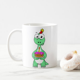 Illustration Of A Brontosaurus With Birthday Cake. Coffee Mug