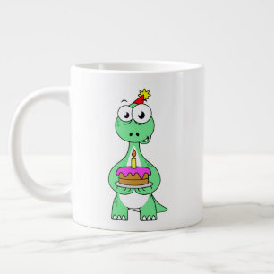 Illustration Of A Brontosaurus With Birthday Cake. Large Coffee Mug