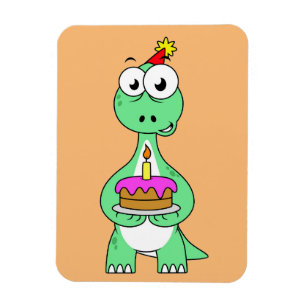 Illustration Of A Brontosaurus With Birthday Cake. Magnet