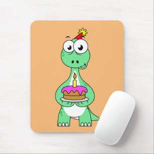 Illustration Of A Brontosaurus With Birthday Cake. Mouse Mat