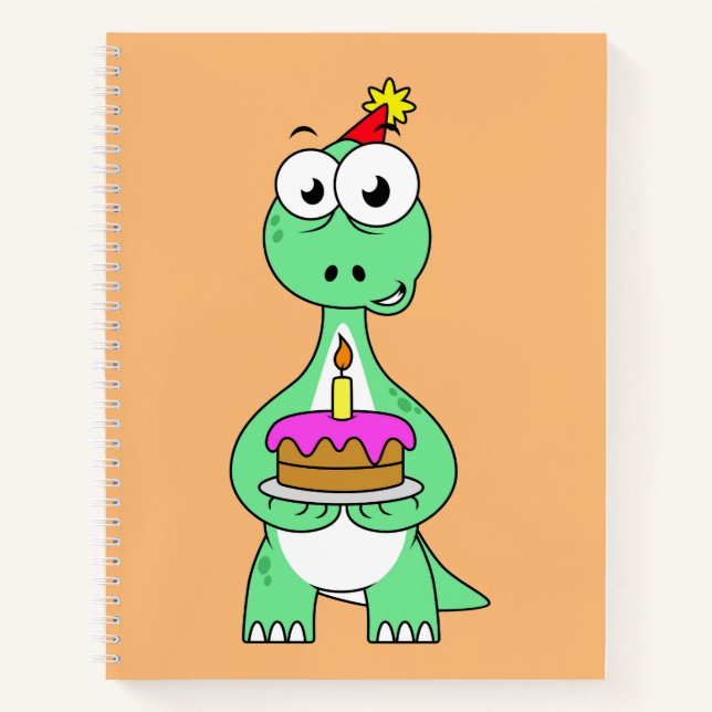 Illustration Of A Brontosaurus With Birthday Cake. Notebook (Front)