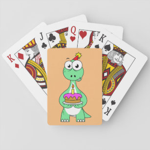 Illustration Of A Brontosaurus With Birthday Cake. Playing Cards