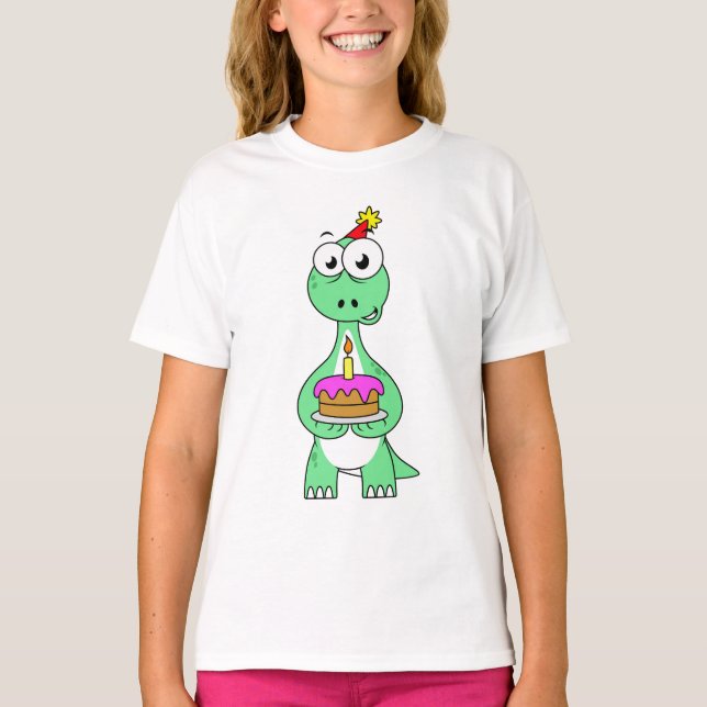 Illustration Of A Brontosaurus With Birthday Cake. T-Shirt (Front)
