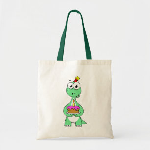 Illustration Of A Brontosaurus With Birthday Cake. Tote Bag