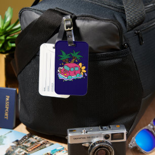 Illustration of a car, bees, and butterflies. luggage tag