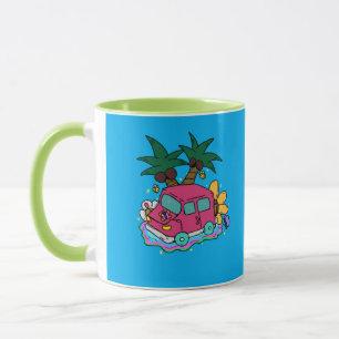 Illustration of a car, bees, and butterflies.  mug