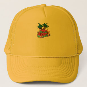 Illustration of a car with flowers and insects. trucker hat