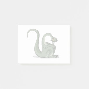 Illustration Of A Cartoon Brontosaurus Thinking. Post-it Notes