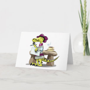 Illustration Of A Cartoon Raptor Poet Thinking. Card