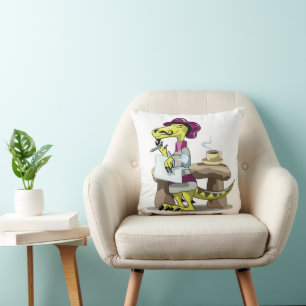Illustration Of A Cartoon Raptor Poet Thinking. Cushion